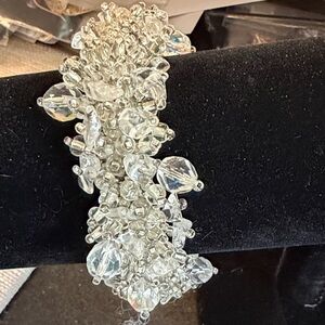 Crystal Beaded Statement Bracelet - Clear